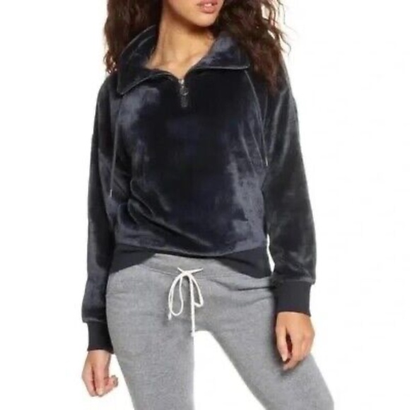PJ Salvage Life Cozy Plush Velour Pullover Quarter Zip - Picture 1 of 4